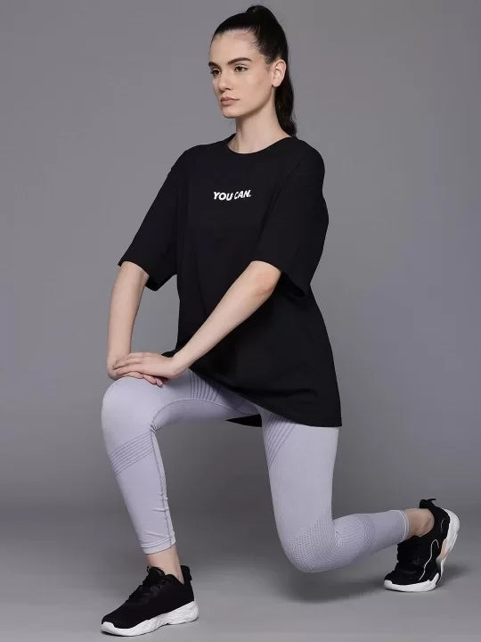 Kadın Baskılı Oversize T-shirt - Siyah