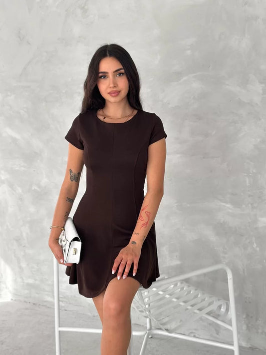 kısa kollu Mini Elbise - Füme